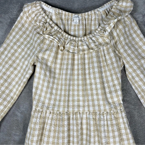 J. Crew Dress Womens 2 Seersucker Ruffle Gingham Modest Neutral Boho Prairie - Picture 7 of 11